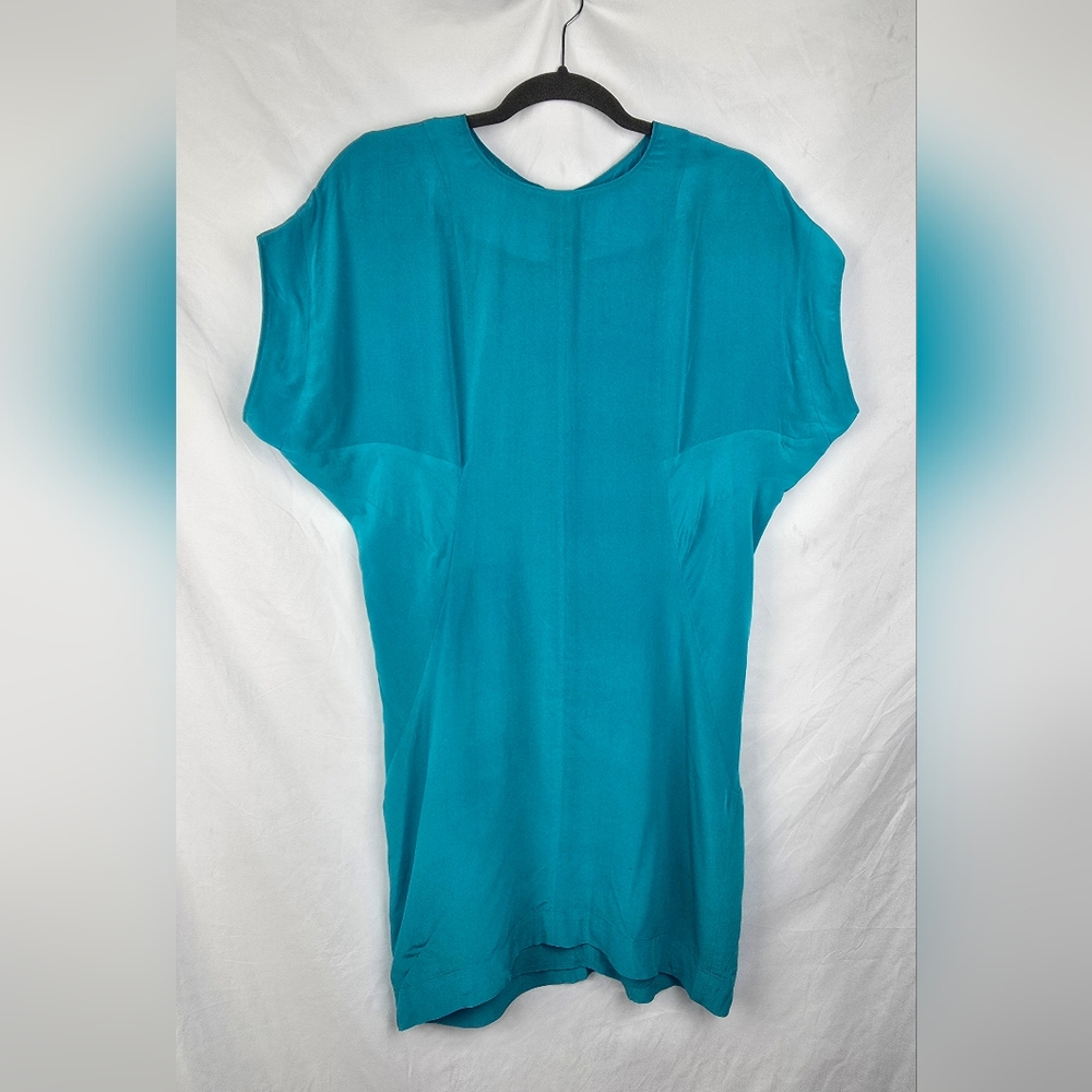 Walter Minimalist Silk Turquoise Dolman Relaxed Mini Dress sz 2